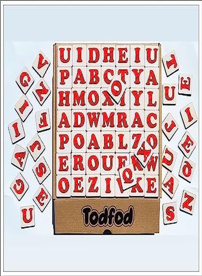 TodFod لعبة تود فود الخشبية لتكوين الكلمات الأبجدية للأطفال من عمر 3 إلى 8 سنوات، 75 قطعة من مكعبات الحروف الأبجدية مع مقابض، لوحة تعليمية لتعلم التهجئة للأطفال الصغار - Image 2